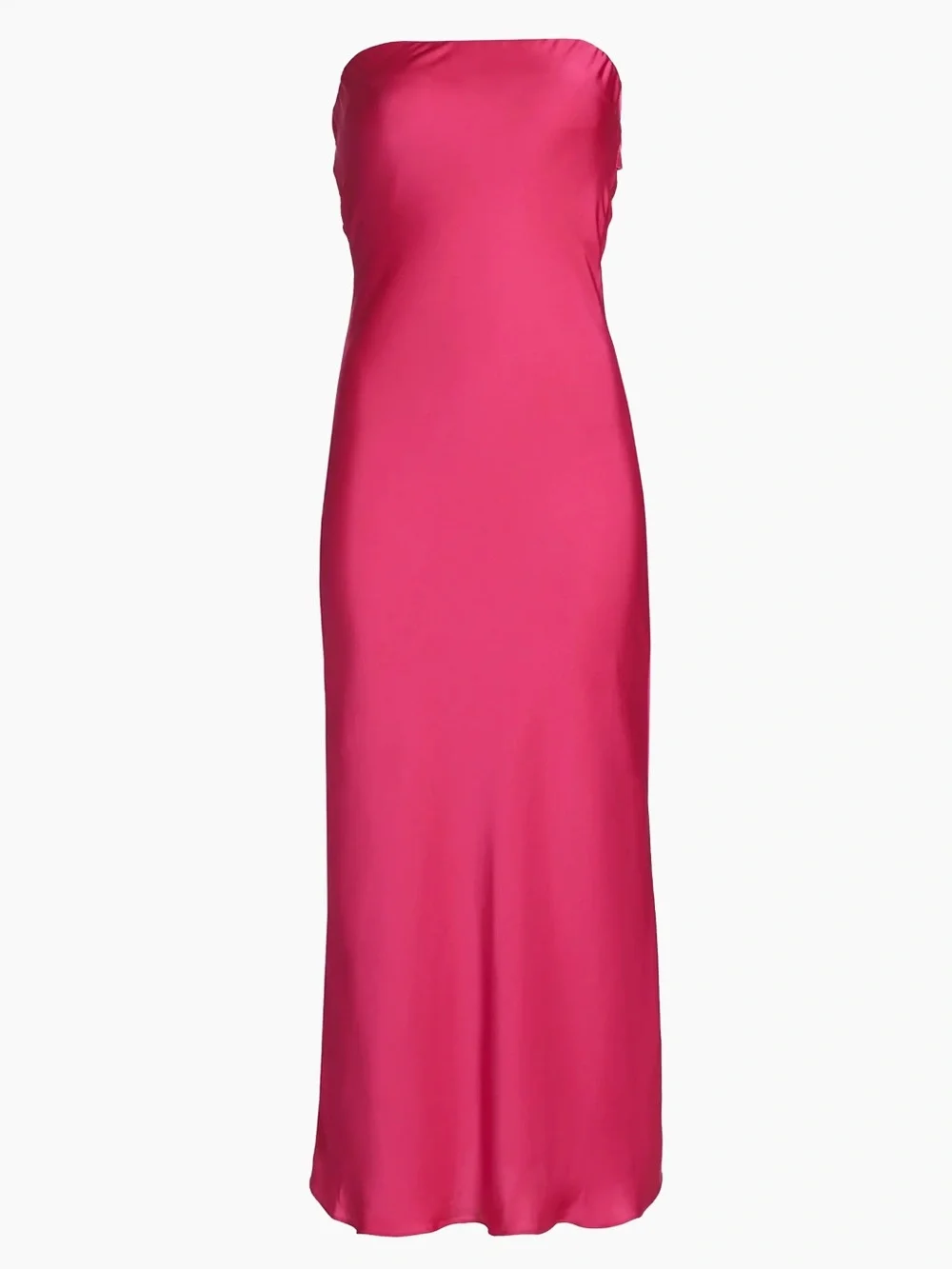 Ramy Brook Strapless Satin Midi Dress in Hot Pink